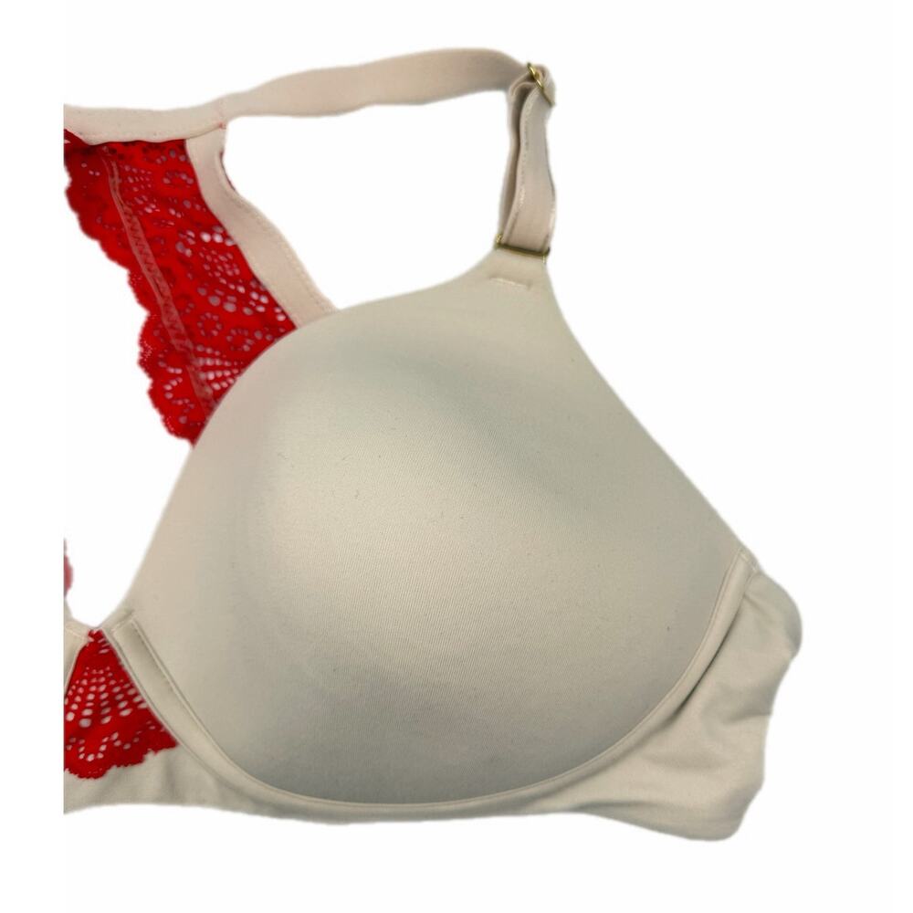 Soma 36D Geo Embraceable Porcelain & Red Lace Racerback Wireless Comfortable Bra - Picture 3 of 7